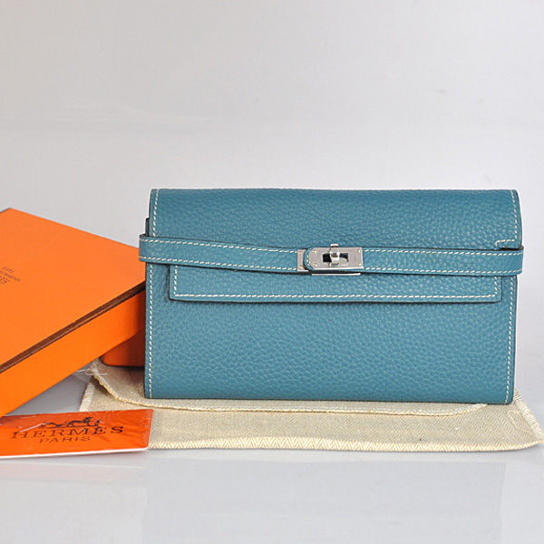 A708 Hermes Kelly del cuoio del raccoglitore clemence in Medium Blue